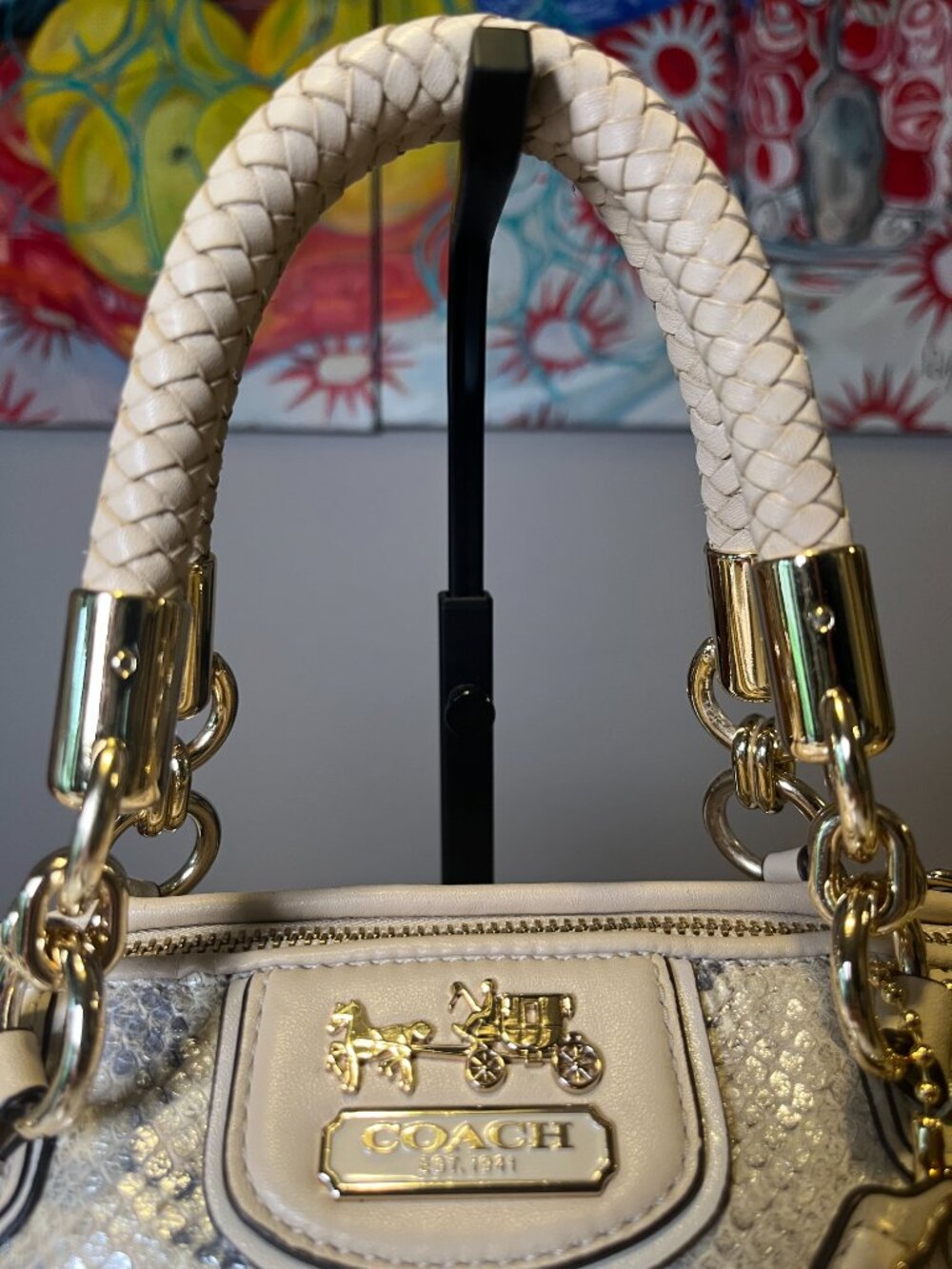 Coach Madison Lindsey Metallic Python Snakeskin Satchel Ivory + COA - Picture 3 of 16